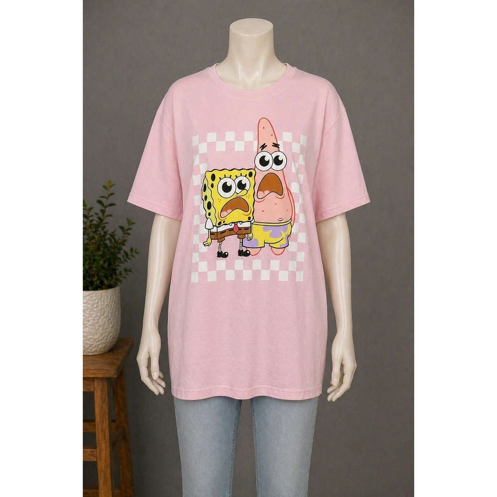 Sponge Bob SquarePants Men's Short Sleeve T Shirt Pink Size Large Nickelodeon